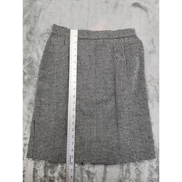 Vintage 80s My Michelle Wool Houndstooth Bow Slit Mini Skirt Size XS Gray Black - Picture 9 of 10